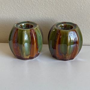 Drip Glaze Art Pottery Candleholder set of 2